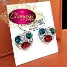 White Gold plated Heart and colorful stone